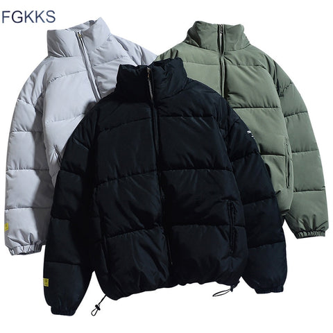 FGKKS Winter New Men Solid Color Parkas Quality Brand Men's Stand Collar Warm Thick Jacket Male Fashion Casual Parka Coat